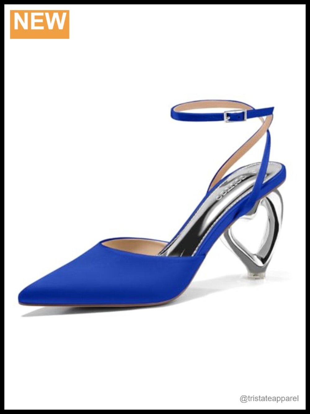 Kitten Heels Closed Pointed Toe Heart Heel Ankle Strap Satin Pumps